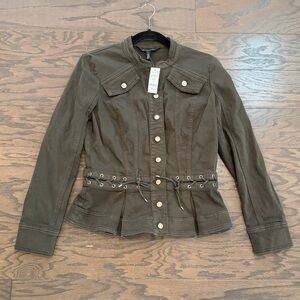 White House Black Market Green Peplum Pret Pleated Army Jacket Size Small NWT